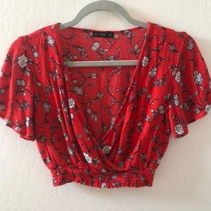 Cotton On Red Floral Crop Top